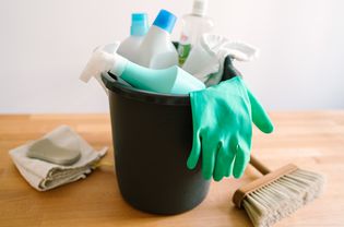 bucket of cleaning supplies