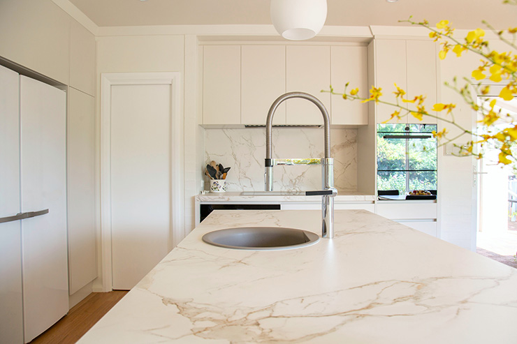 Picture of a kitchen worktop with a built-in sink