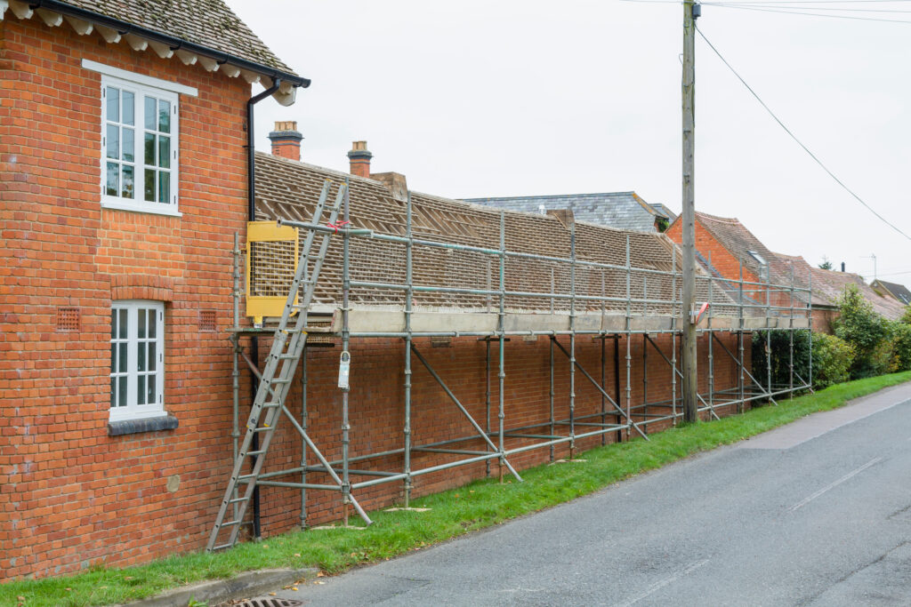 Picture of scaffolding on an extension roof