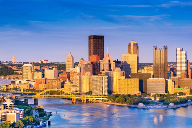 Pittsburgh, Pennsylvania, USA at dusk.