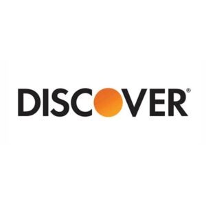 The Discover bank logo in black with an orange circle against a white background.